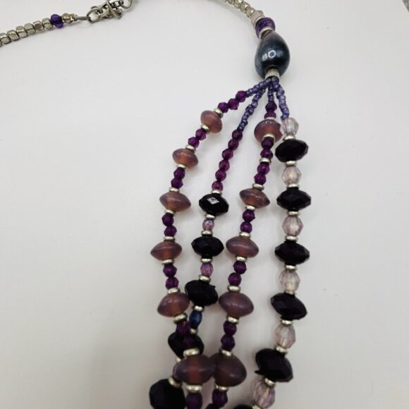 Purple Silver Tone Bead Multi Strand Necklace 22” - Picture 3 of 5